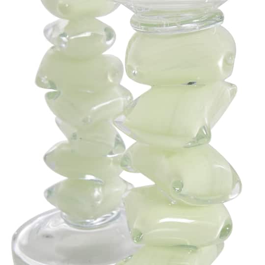 Green Glass Stacked Stone Candle Holder Set